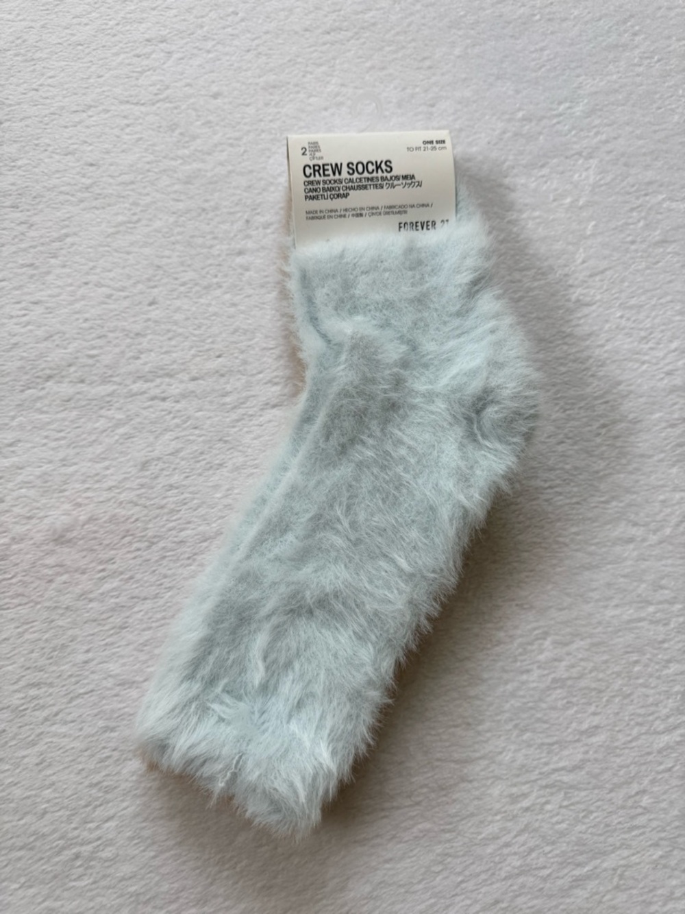 Forever 21 Fuzzy Crew Socks 2 Pairs in Pale Blue & Tan